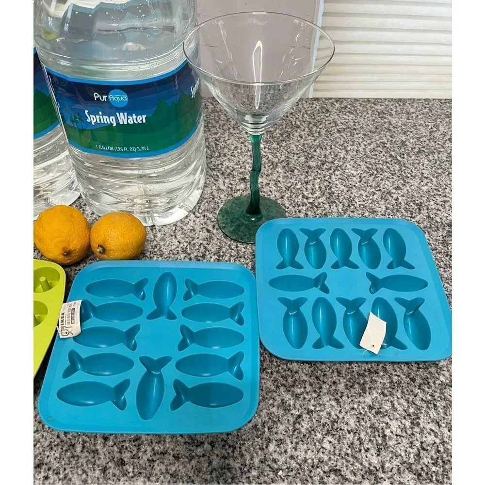Ikea Lot of 4 Silicone Molds Ice Cubes Fish Heart Mini Donuts for Parties
